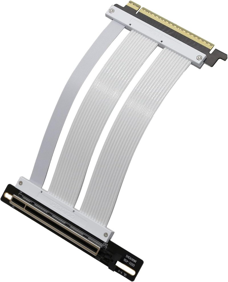 GIGA-MEGA PCIe X16 GEN5 Right Angle Riser Cable PCIe 4.0 and 5.0 with GPU Vertical Mount Bracket for RTX4090,RTX5090D, RX7900XT, RX9070 ATX (18CM GEN5 White) - Image 1